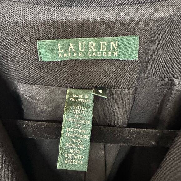 Lauren Ralph Lauren Black Wool Blend Three Button Blazer Size 16 - Picture 6 of 7